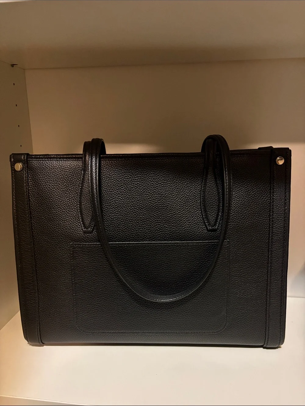 kate spade New York Black Pebbled Leather Market Tote with Gold tone Logo